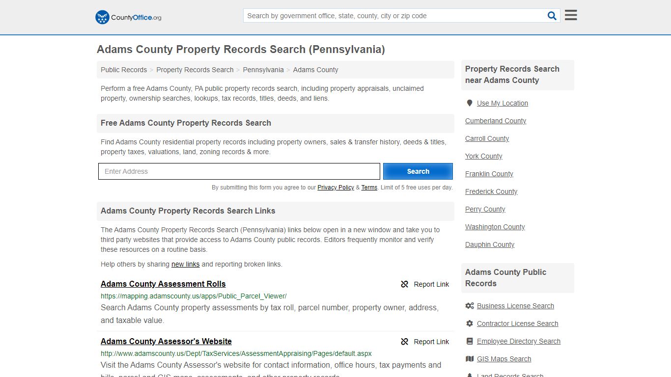 Property Records Search - Adams County, PA (Assessments ...
