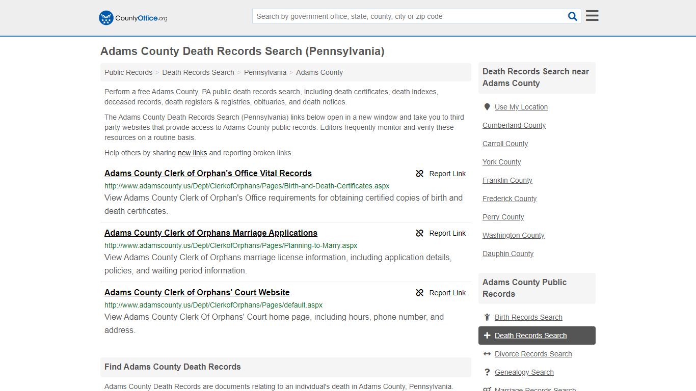 Death Records Search - Adams County, PA (Death ...